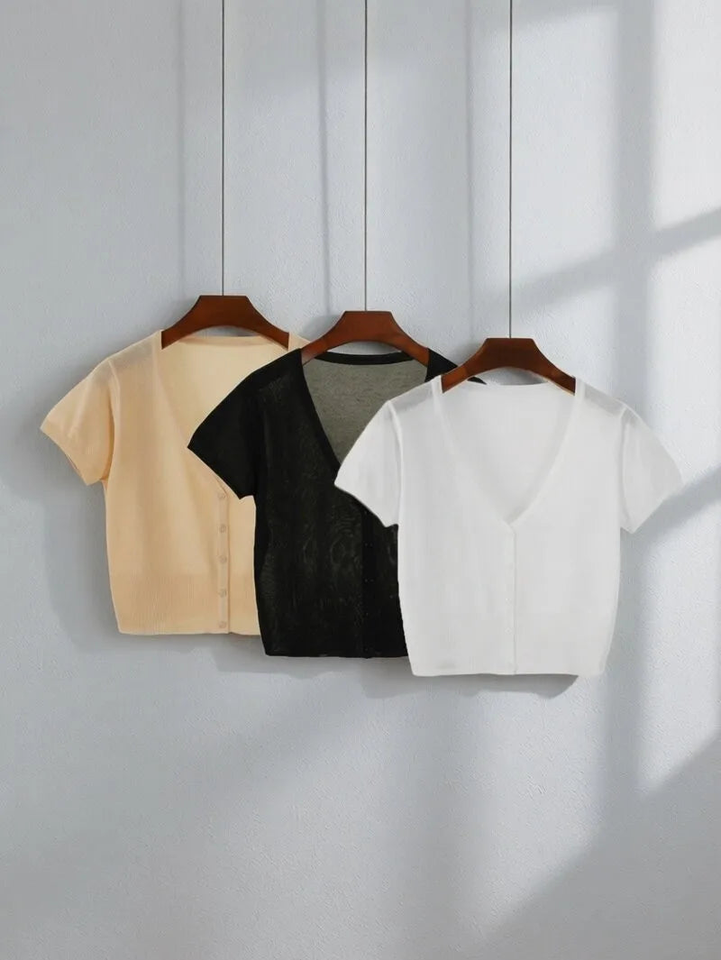 Outerwear Jerseys Summer Cardigan Women Cropped Blouses Korean Fashion
