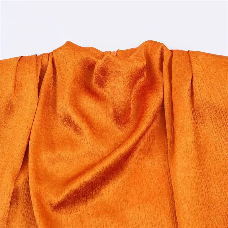 Women's Top 2026 Spring New Style Orange Sleeveless Satin Texture Long
