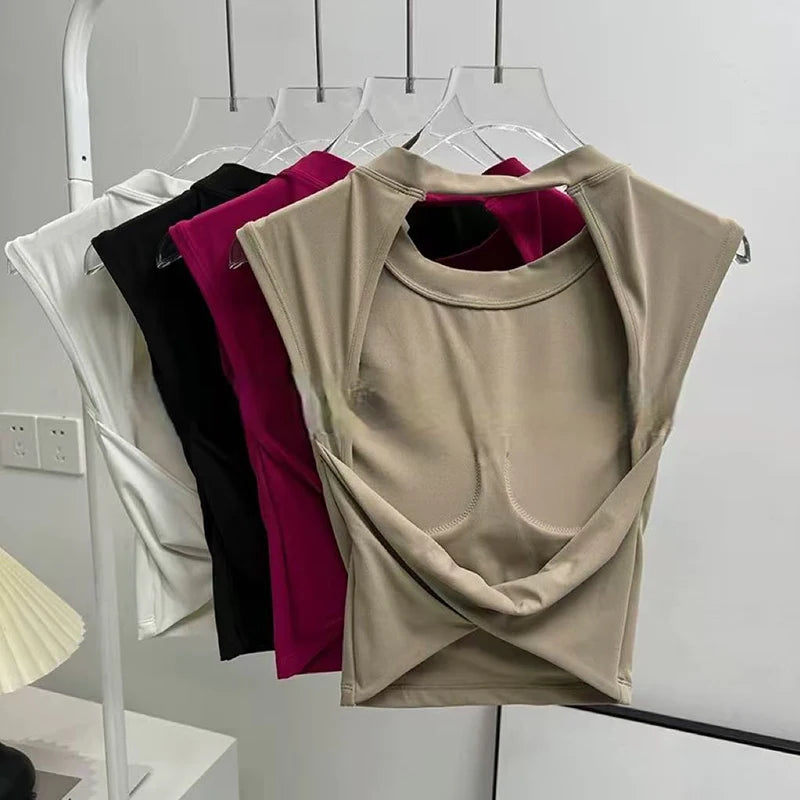 Sexy Short Backless Fixed Chest Pad Sports T-shirt Vest Women's Tight