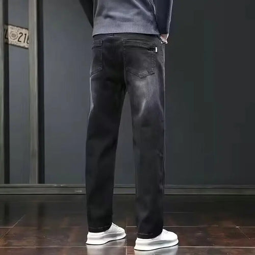 Men's lightweight loose-fit wide-leg jeans with thick legs, slim-fit,
