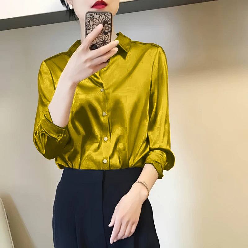 All-match Satin Finish Shirts And Blouses Women Clothing Casual Top OL
