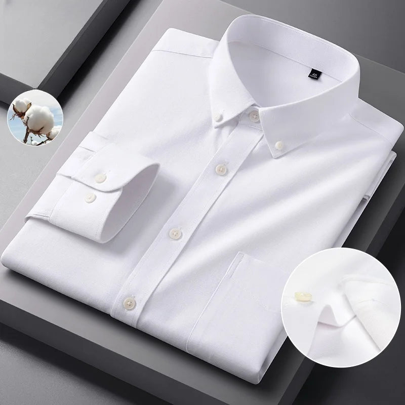 100%Cotton Men's Oxford Shirt Long Sleeved For Male Comfort Breathable