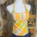 Japanese Vintage Plaid Halter Vest Women Sexy Backless Sleeveless Slim
