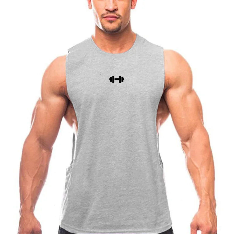 Gym Fitness Training Vests Cotton Breathable Side Slits Tank Tops Mens