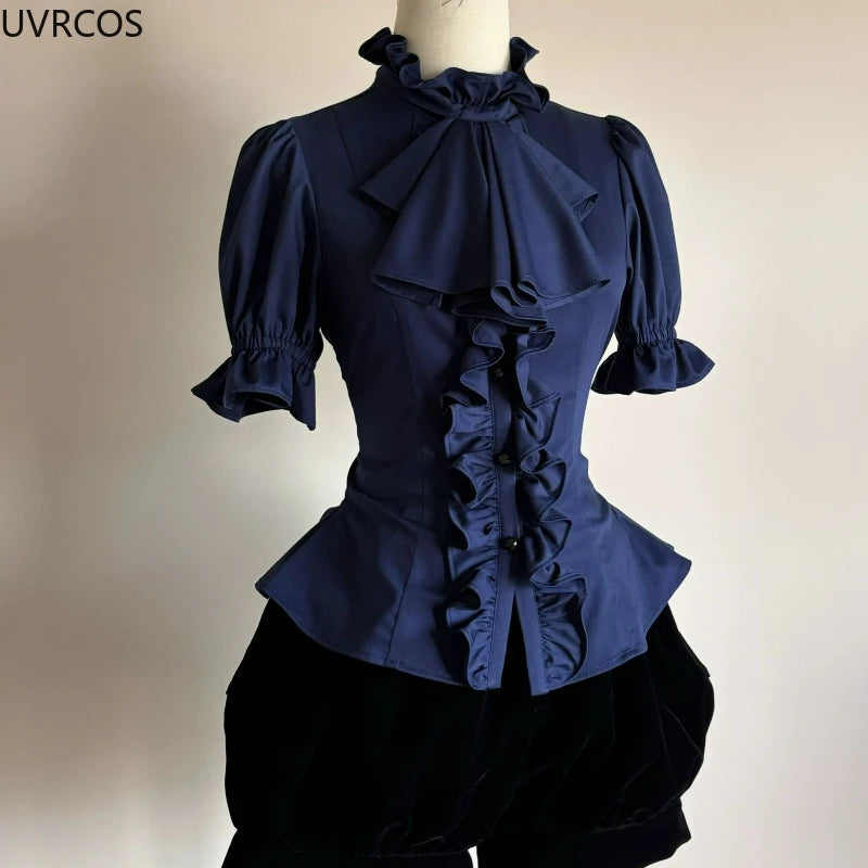 Japanese Victorian Gothic Lolita Puff Sleeves Shirts Y2k Aesthetic