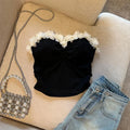 Flower Strapless Women Summer Sweet Holiday Sexy Pleated Cropped Tops