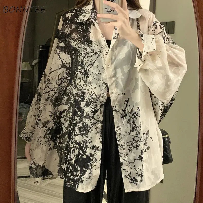 Long Sleeve Shirts Women Loose Tie Dye Gothic Streetwear All-match
