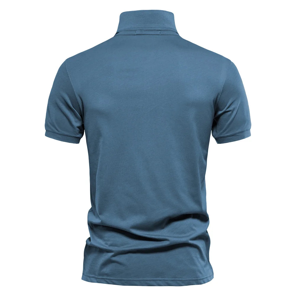 AIOPESON 100% Cotton Embroidery Men's Polo Shirts Solid Color Short