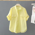 Turn-down Neck Pink Solid Short Sleeved Loose Shirt And Blouse Clothes