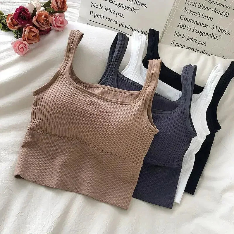 Seamless Crop Top Women Underwear Wire-Free U-Shaped Camisole Wide