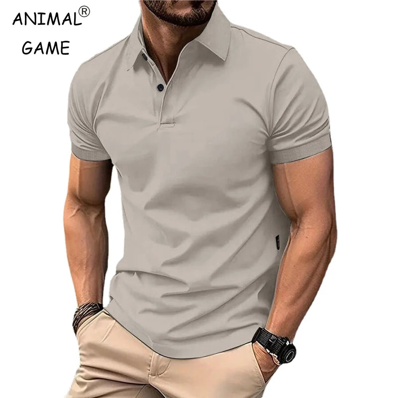 Summer Men's Solid Color Polo Shirt Short Sleeve Lapel Button Tshirts