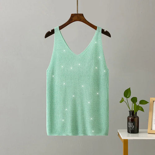 15 Colors Sequined Patchwork Women Sleeveless Bright Tank Tops Sexy