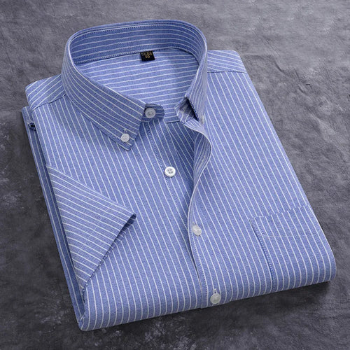 100% Cotton Men's Oxford Shirt Summer Short Sleeve Stylish Loose