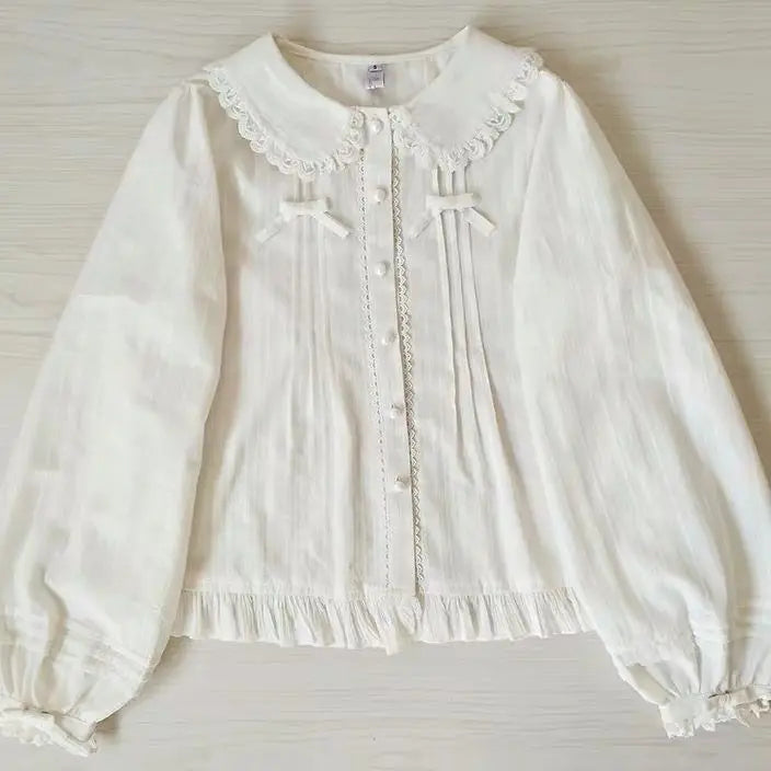 Cotton Lolita Original Peter Pan Collar All Match Long Sleeved Shirt