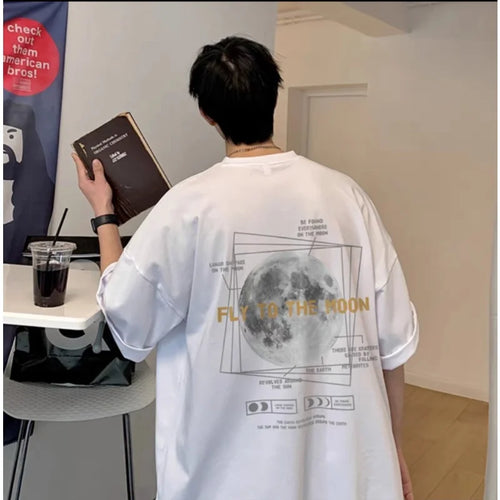 30kg To 120kg Korean Style Lazy Feeling Wearing Moon Pattern T-shirt