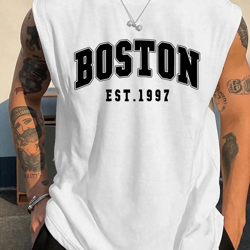 100 Cotton Men's Summer Fashion Casual Sports Loose Boston Est 1997