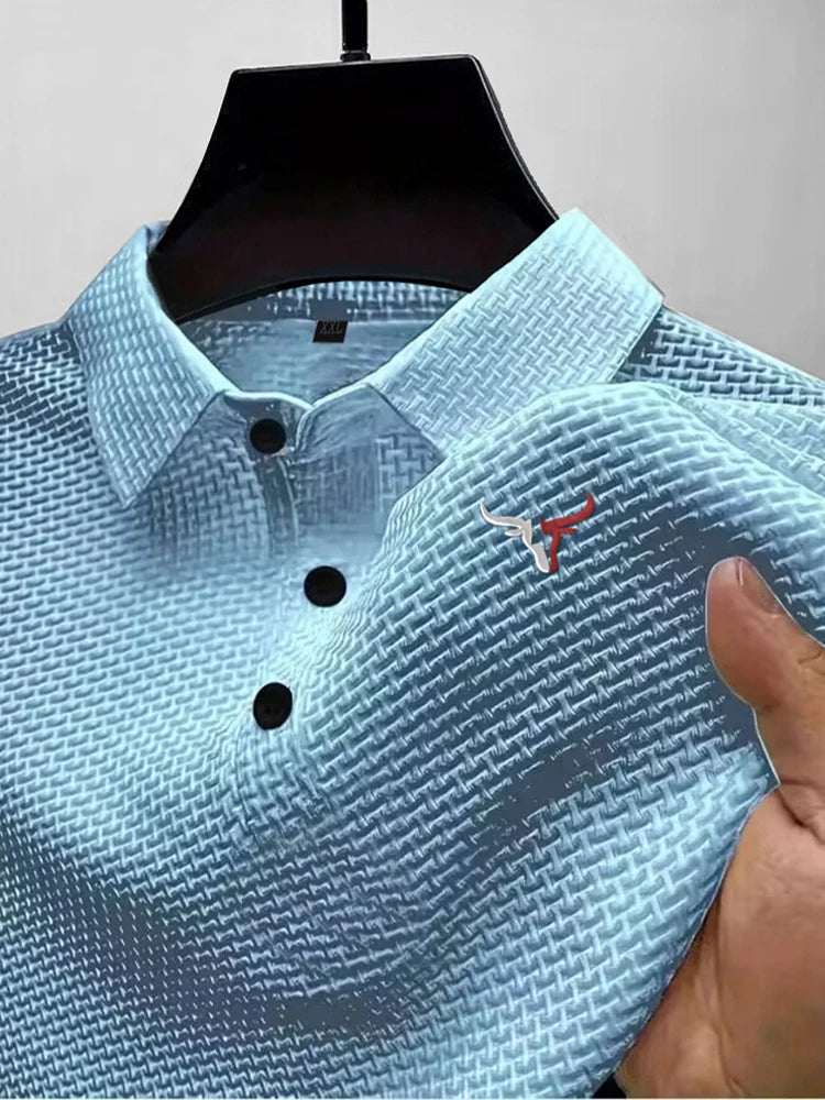 Summer ice silk lapel men's short-sleeved T-shirt, men's top