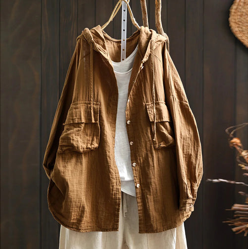 100% Cotton yarn hoodies for women summer Japan style hooded short