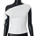 2025 Women'S Summer Ins Style New Shrink Pleated One-Shoulder Crop Top