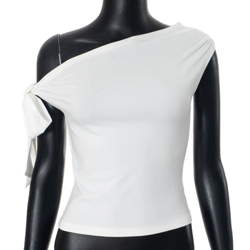 2025 Women'S Summer Ins Style New Shrink Pleated One-Shoulder Crop Top