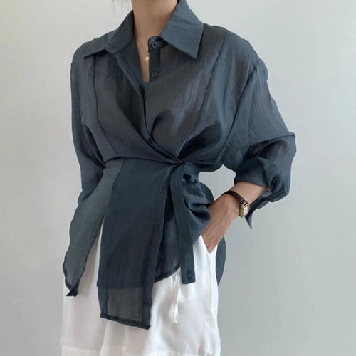 Fashion Long Sleeve Irregular Women Shirt Loose Casual Sunscreen