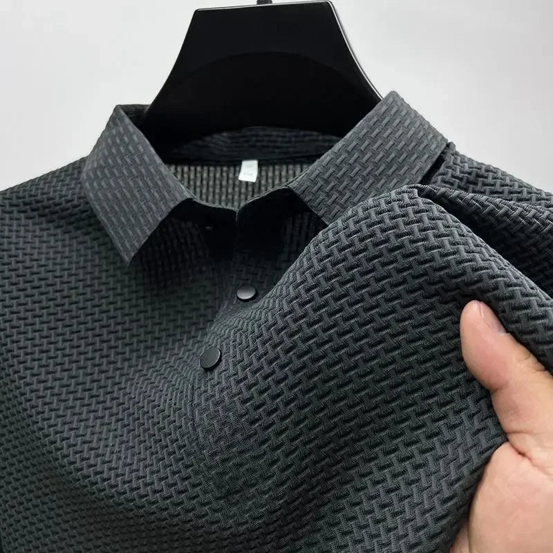 Summer New Men's Lop-up Hollow Short-sleeved Polo Shirt Ice Silk Brand