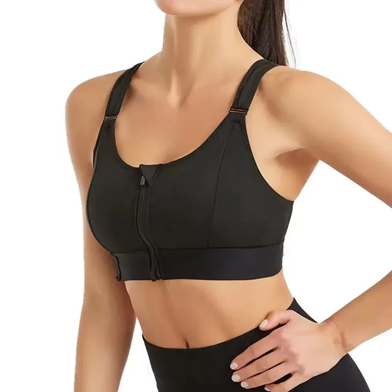 Sports Bras For Women Front Zipper Adjustable Strap Shockproof Elastic