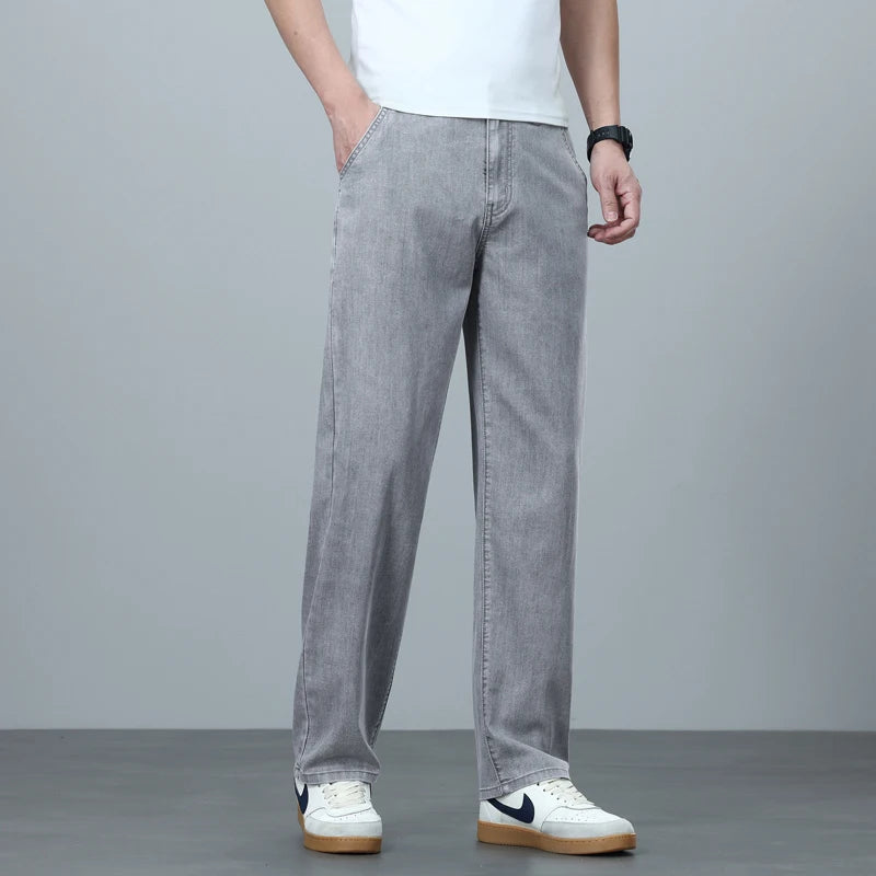 High Quality Spring Summer Lyocell Men's Jeans Loose Straight Wide Leg