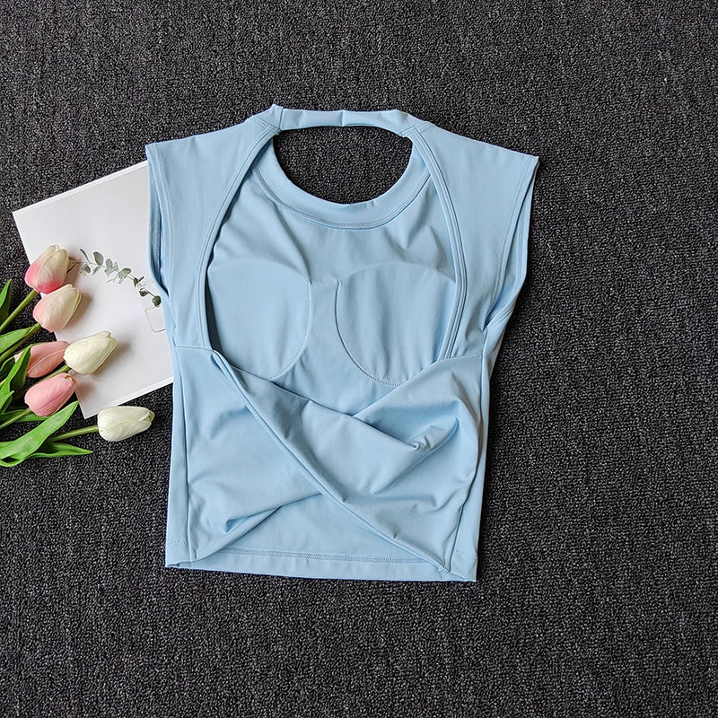 Sexy Short Yoga Top Backless Fixed Chest Pad Sports T-shirt Vest