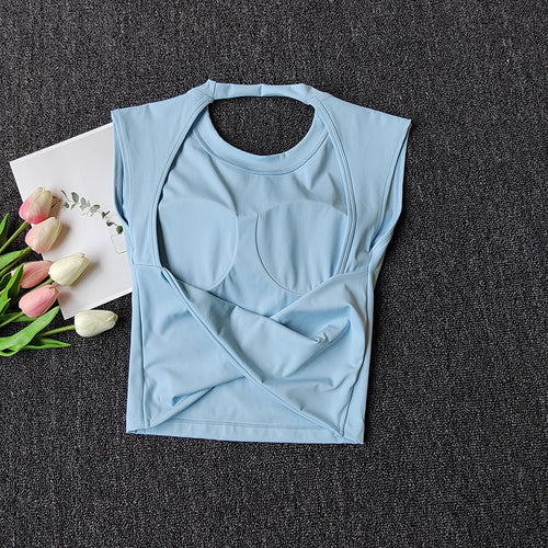 Sexy Short Yoga Top Backless Fixed Chest Pad Sports T-shirt Vest