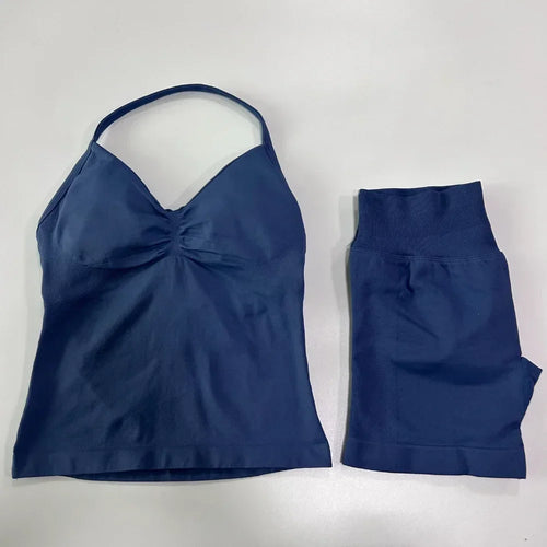 2 Pieces Sports Set Women Backless Tank Tops High Waist Scrunch