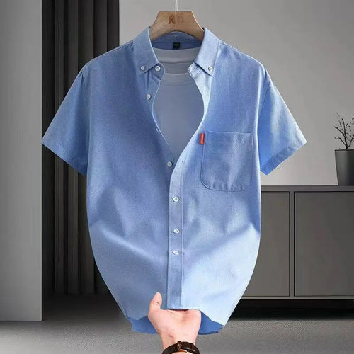 100% Cotton Men's Oxford Shirts Short Sleeve Solid Color Turn Down