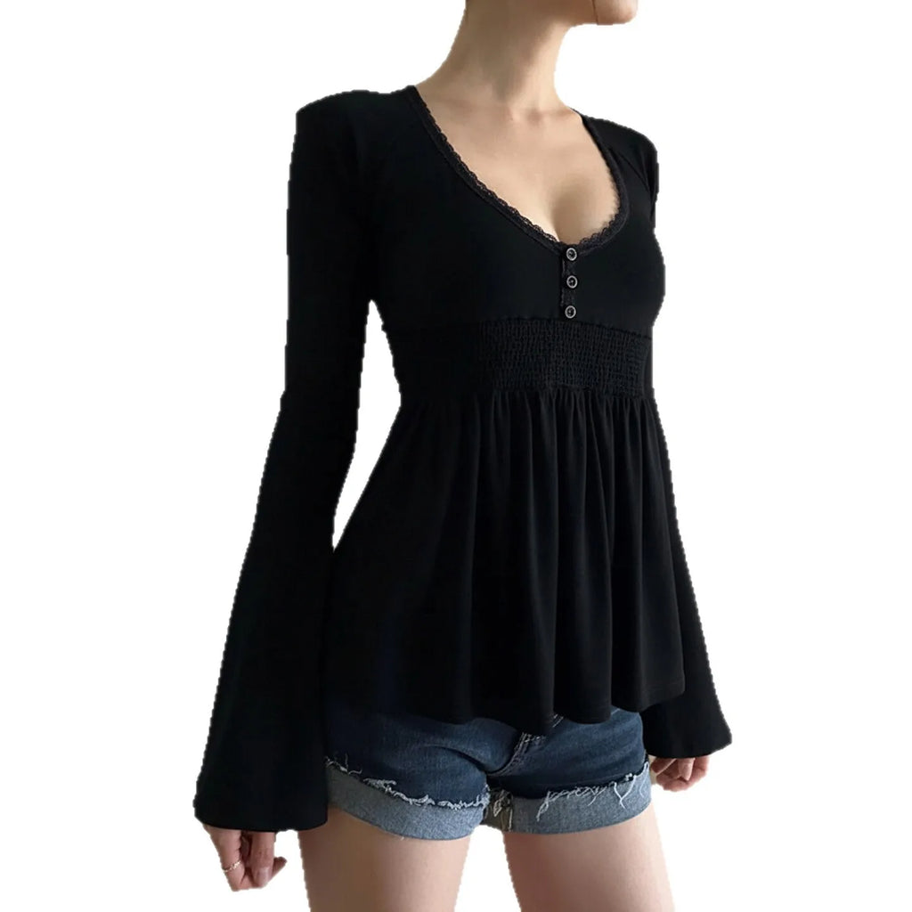 Women Knitting Sweater 2025 New French Chic Blouse Lace Paneled Low