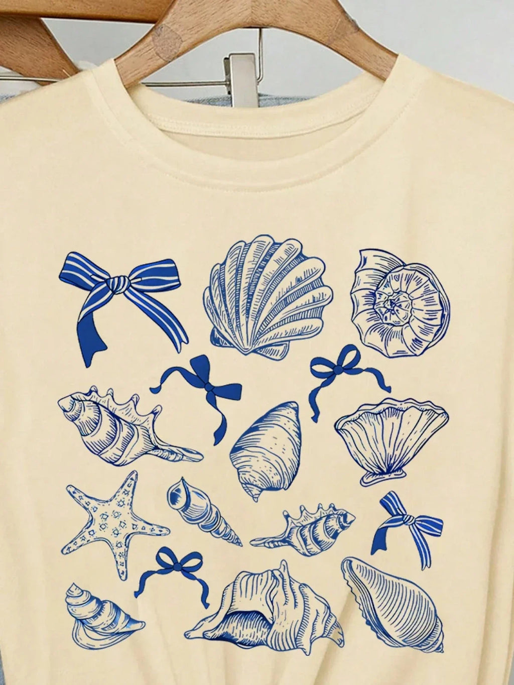 Summer American Retro Y2k Marine Animal Conch Bow Pattern T-shirt