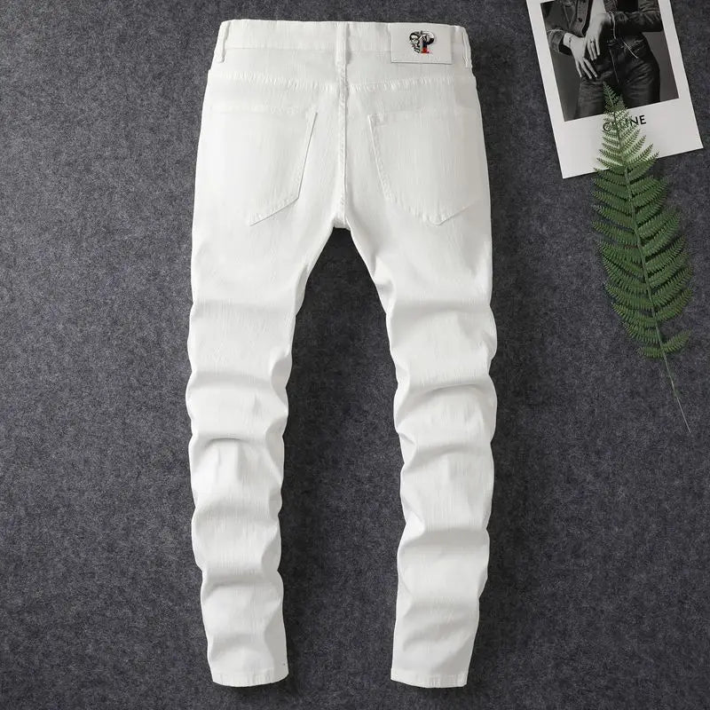 White ripped jeans men's 2024 hot spring and summer slim fit jeans
