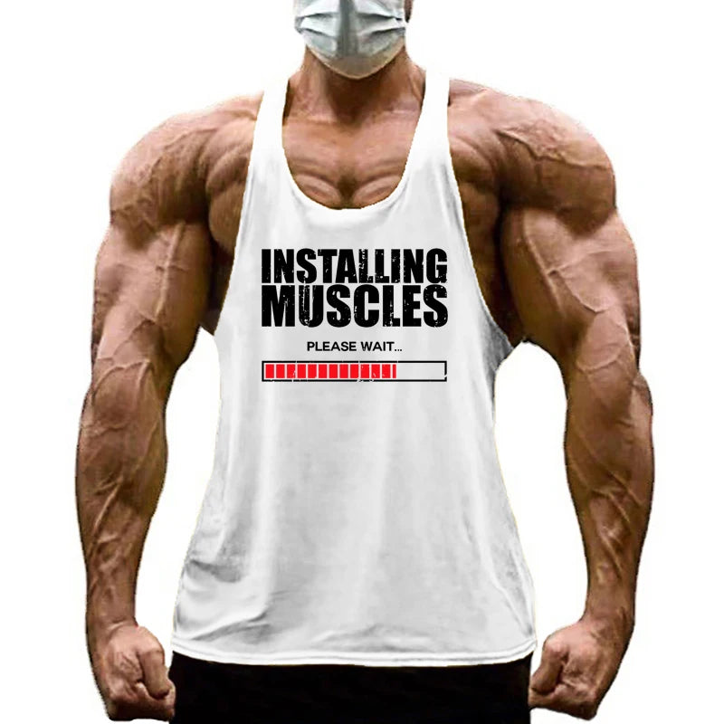 Installing Muscles Please Wait Y-back Tank Tops Gym Fitness