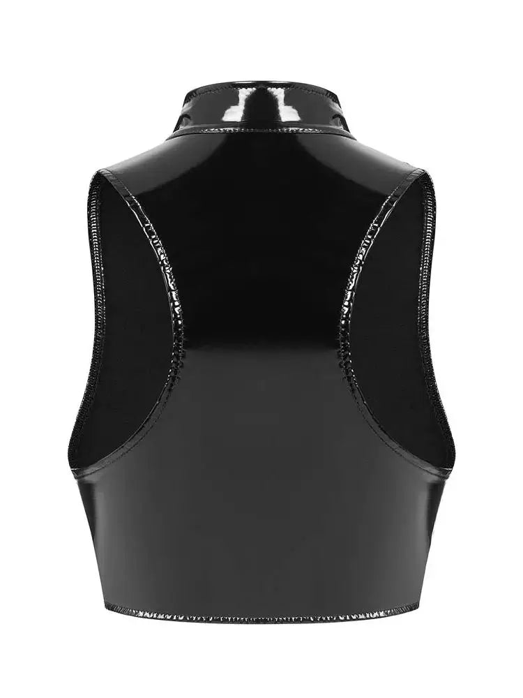S-3XL Wet Look PVC Bustier Tank Top Shiny PU Leather Crop Tops