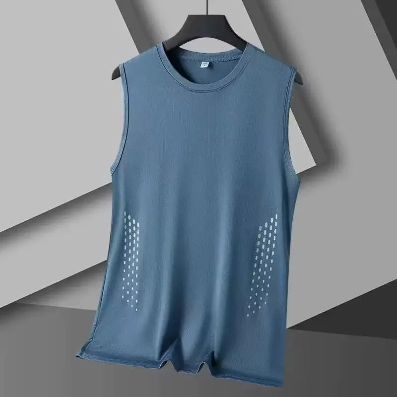 Summer Mesh Men Vest Sleeveless Printed Round Neck Ice Silk Basketball