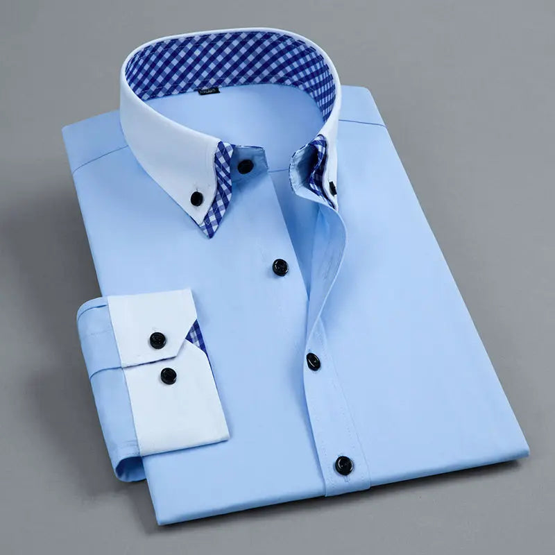 Men's Long Sleeve Dress Shirt Non Iron Double Layer Business Formal
