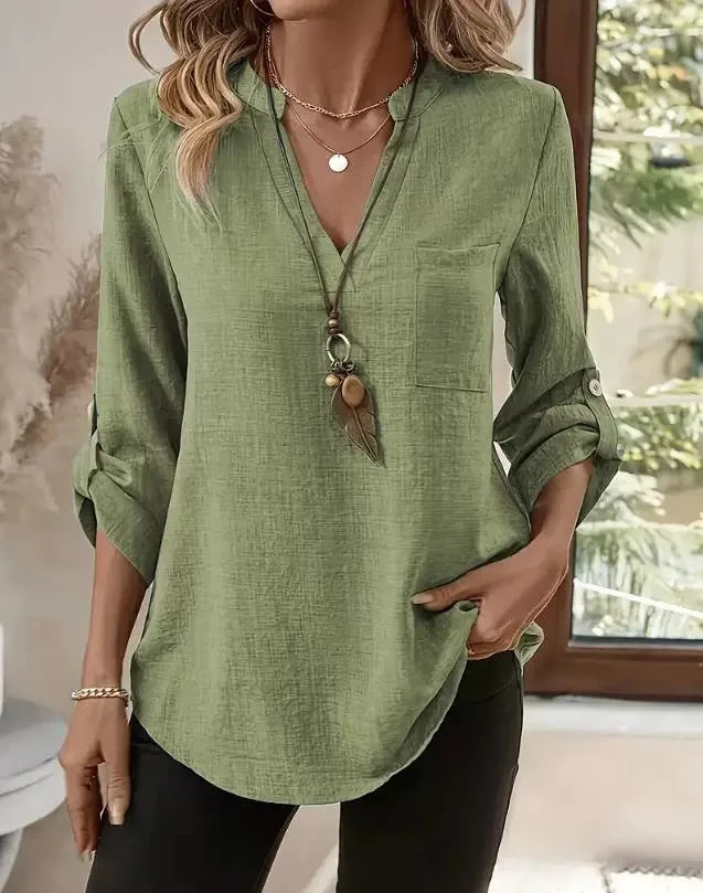 Solid Casual Loose Blouses For Women Fashion 2025 Autumn Vintage