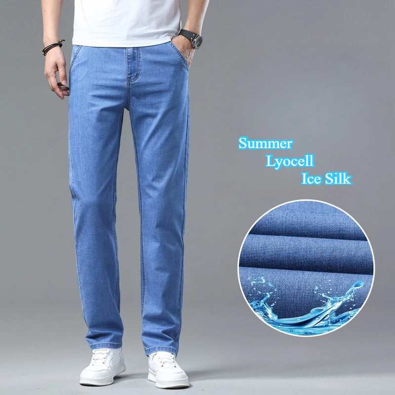 Men's Ice Silk Denim Pants Summer New Lyocell Thin Business Casual
