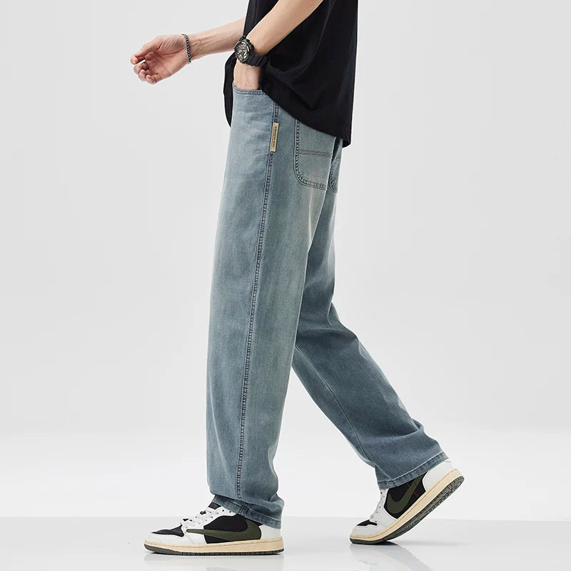 Korean Version Men's Ice Silk Pants, Summer Ultra-thin Lyocell Jeans,