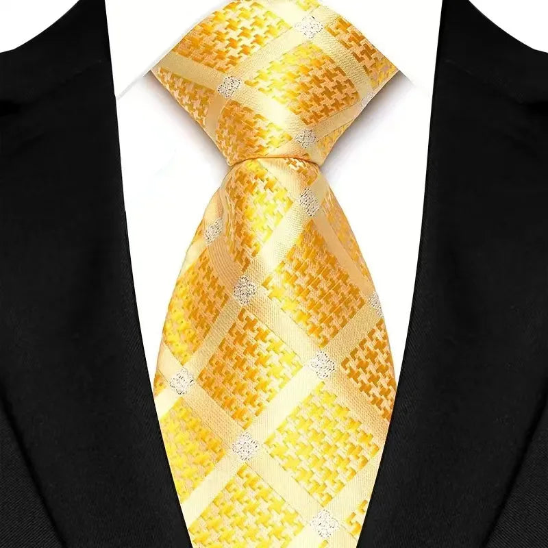8cm Width Yellow Color Neck Ties For Men Paisley Dots Necktie Handmade