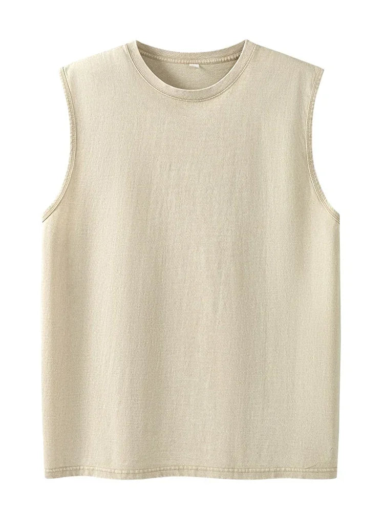 Men's Washed Sleeveless Tank Top 230G Heavyweight 100% Cotton Vintage