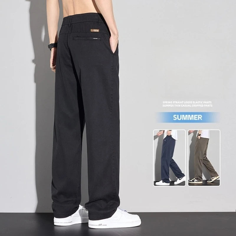 Summer Men's Jeans Elastic Waist Loose Straight Pants Casual fashion
