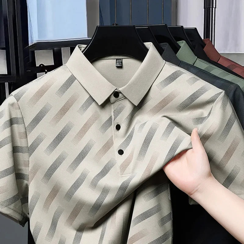 2025 New Men's Business Casual Short Sleeved Printed Polo Shirt