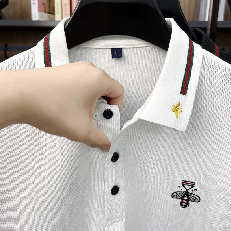 High Quality Man Short-Sleeved Polo Shirt Lapel Button Embroidery