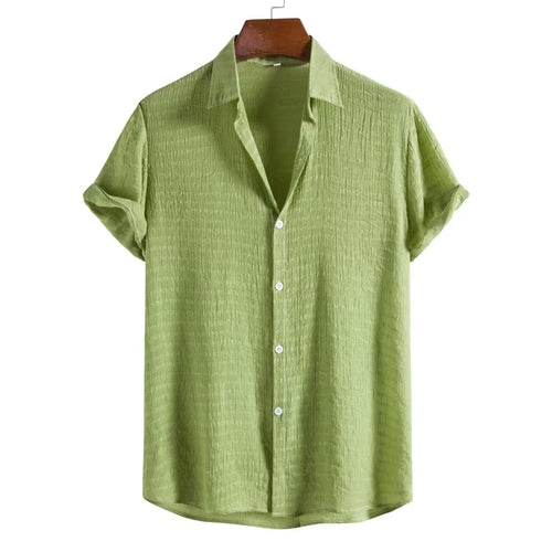 100% Cotton Linen Shirt Men Summer Short Sleeve Male T-shirts