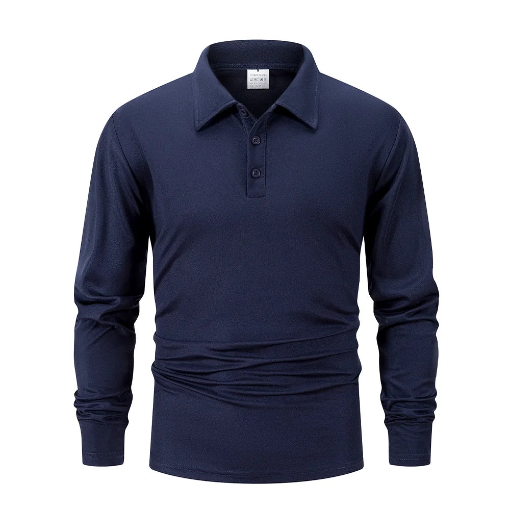 Men's Business Casual Long Sleeve Polo T-shirt Spring Summer Solid