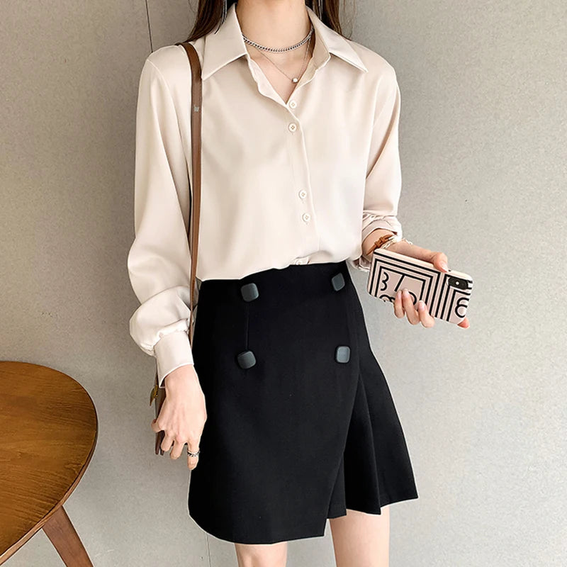Spring Autumn Casual Chiffon Shirt Women Office Lady Shirts Fashion